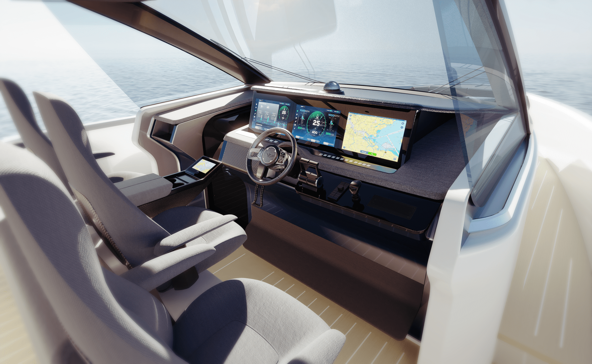 Sialia 59 Sport elektromos hajó kormányállás